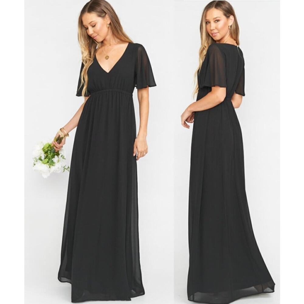 NWT Show Me Your Mumu Size XXS Black Chiffon Emily Empire Maxi Bridesmaid Dress